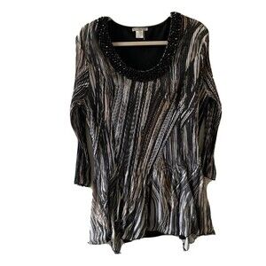 Alberto Makali Womens Size XL Multicolor Embellished Textured Cinched Blouse